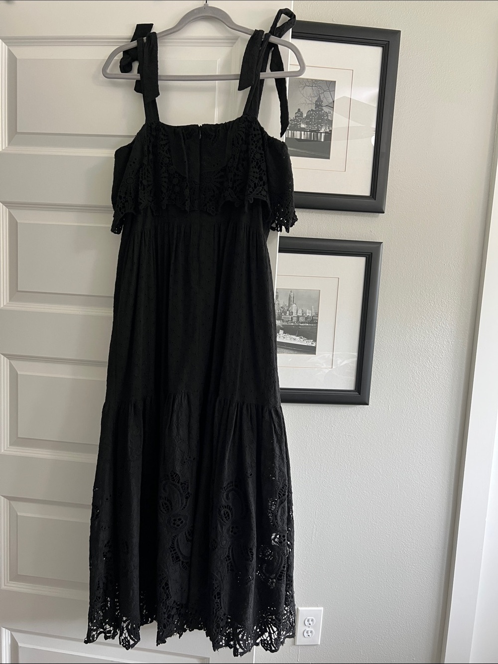 ANTONIO MELANI Black Cotton Eyelet Lace Tie-Shoulder Midi Dress - Picture 4 of 4